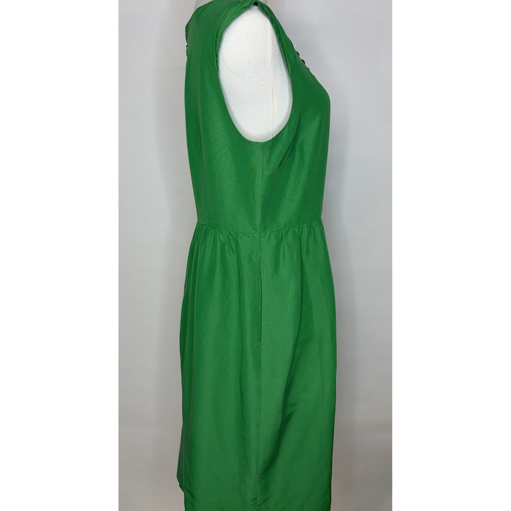 Green Cotton Silk Blend Sleeveless Pleated Waist Cocktail Party Dress Size M - Picture 4 of 7